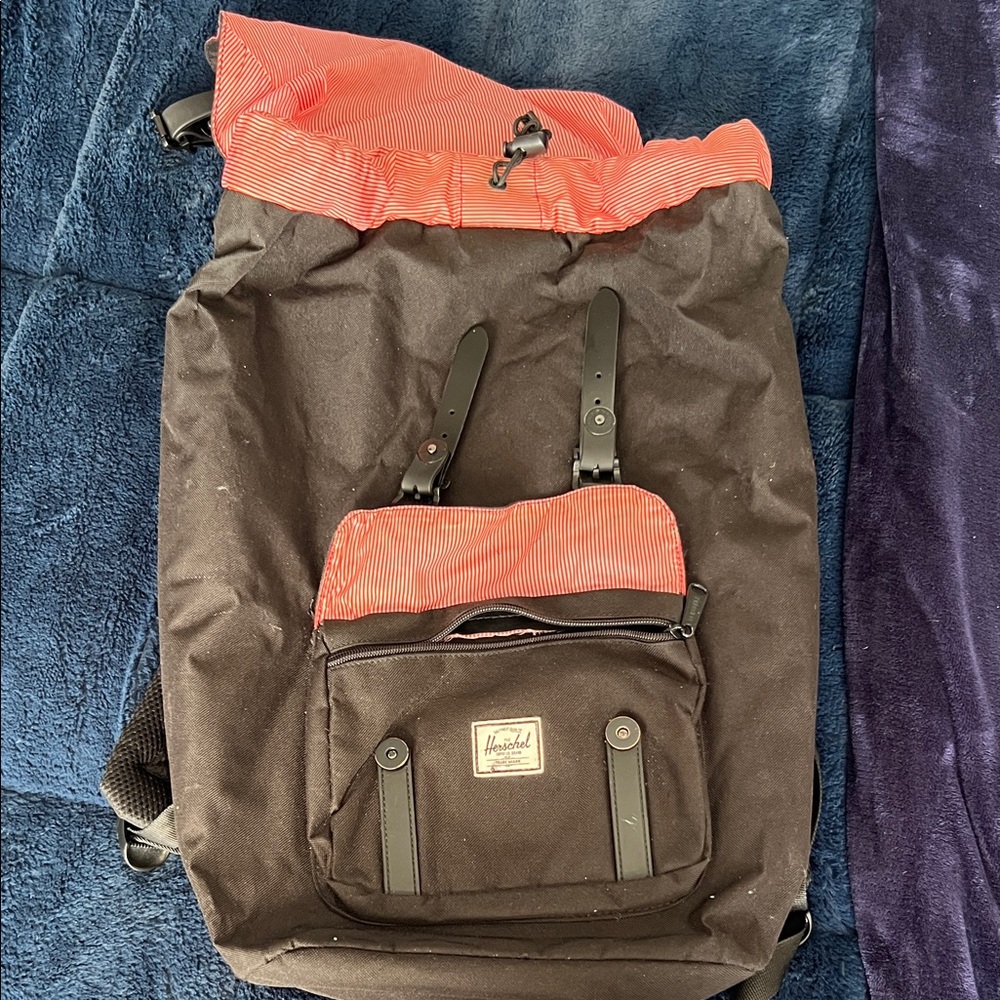 Herschel Supply Company Black and Red Roll-Top Backpack